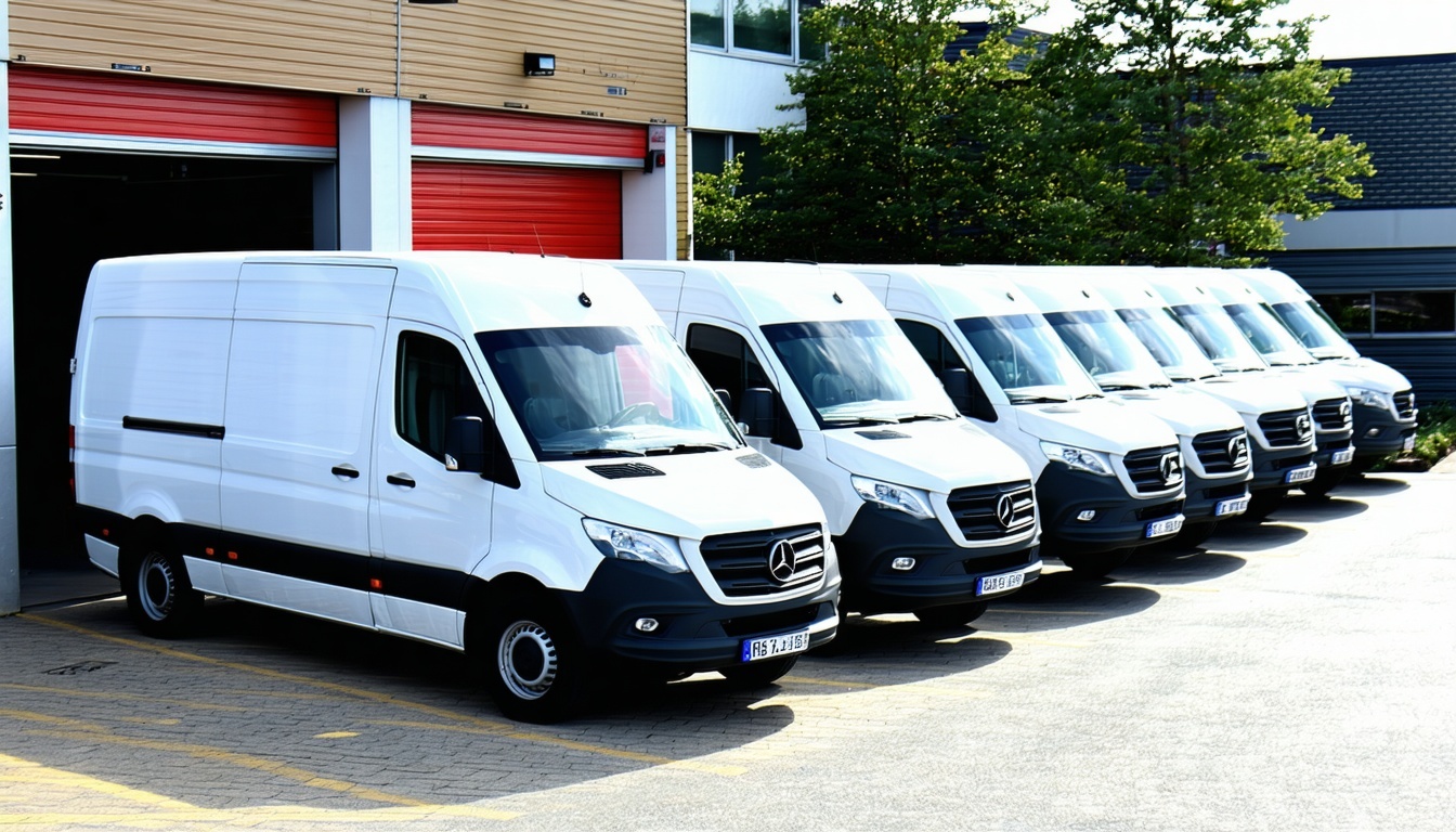Reliable sprinter van fleet prepared for scheduled route pickups