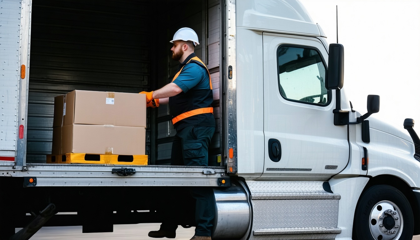 Professional driver securing general cargo for safe transport